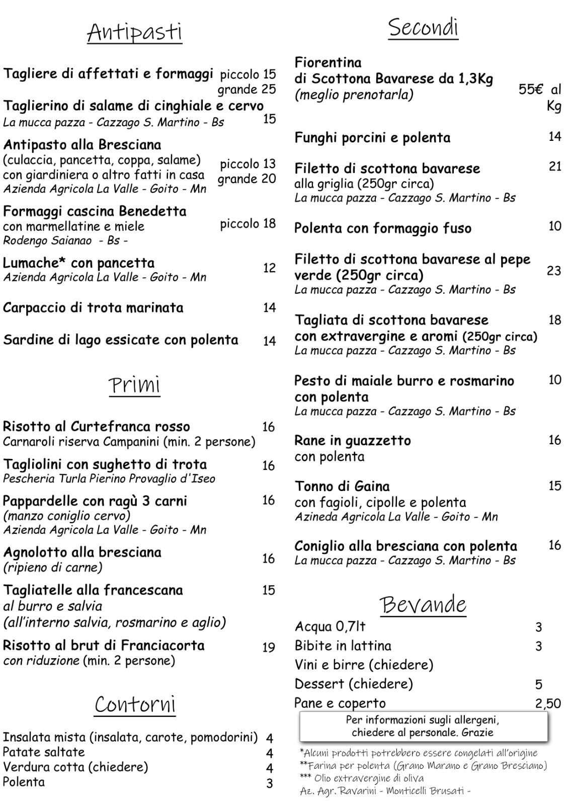 Antica Trattoria Gaina nuovo Menù dal 24/07/2025