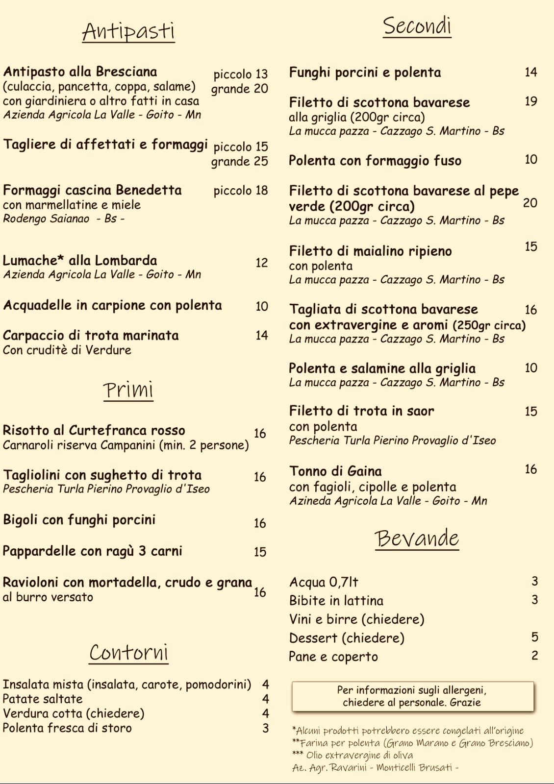 Antica Trattoria Gaina nuovo Menù 